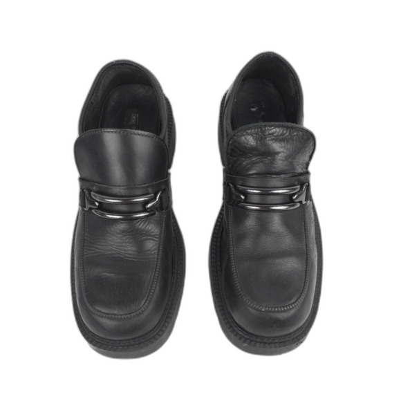 VINTAGE Sketchers Platform Loafers Black Genuine Leather 90s Y2k Grunge Academia - Picture 4 of 12